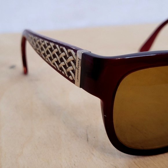 Salvatore Ferragamo Sunglasses Burgundy Plastic With Case Gold Trim SF 663S main image 7